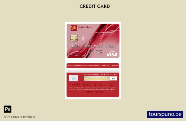 listo para imprimir Bahamas Primer banco del Caribe, plantilla de débito de visa